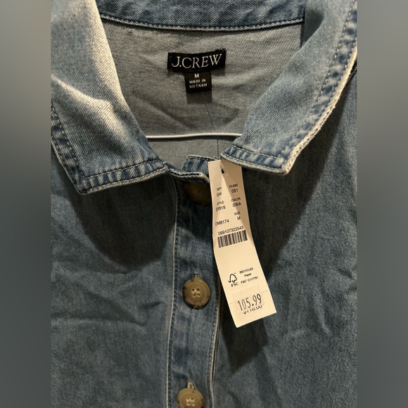 J. Crew Popover Dress in Chambray Blue Denim Sz. M BY819 $118 NEW - Picture 3 of 5